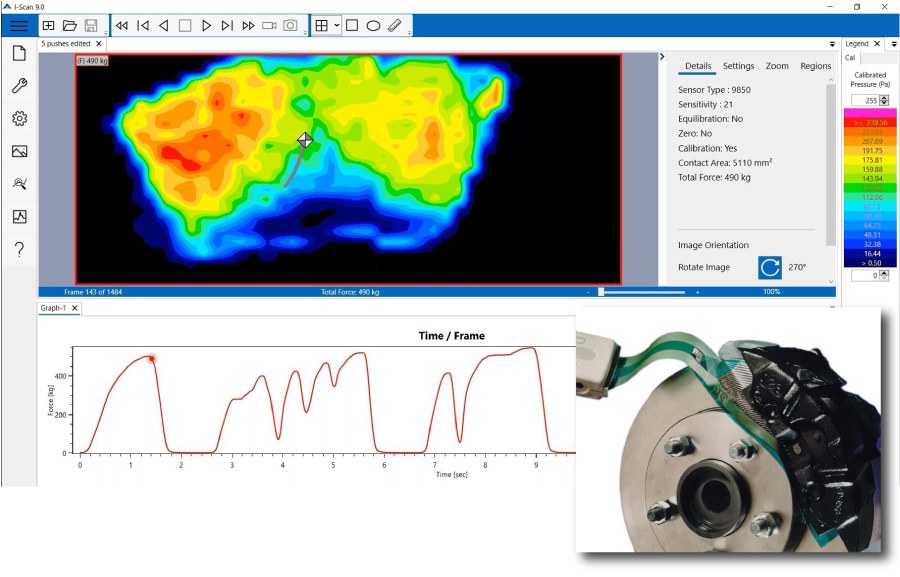 Software I-Scan para visualización y análisis de matriz de presión con mapa térmico